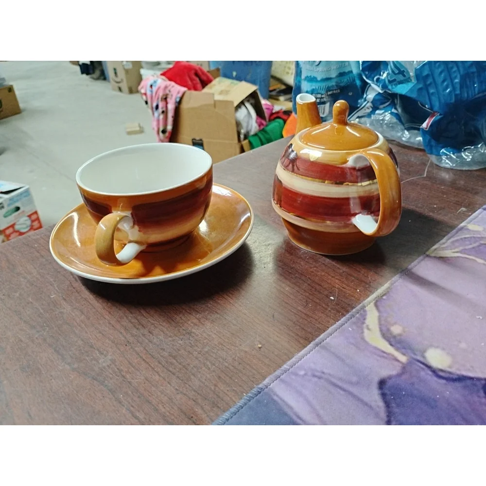 Rare Theodor Maass Safari Teapot Tea Cup Saucer Set Ceramic Germany